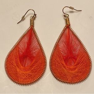 Red & Orange Peruvian Threaded Teardrop Earrings